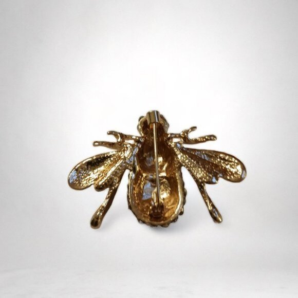 Gold Tone Rhinestone Bee Brooch - Picture 3 of 3